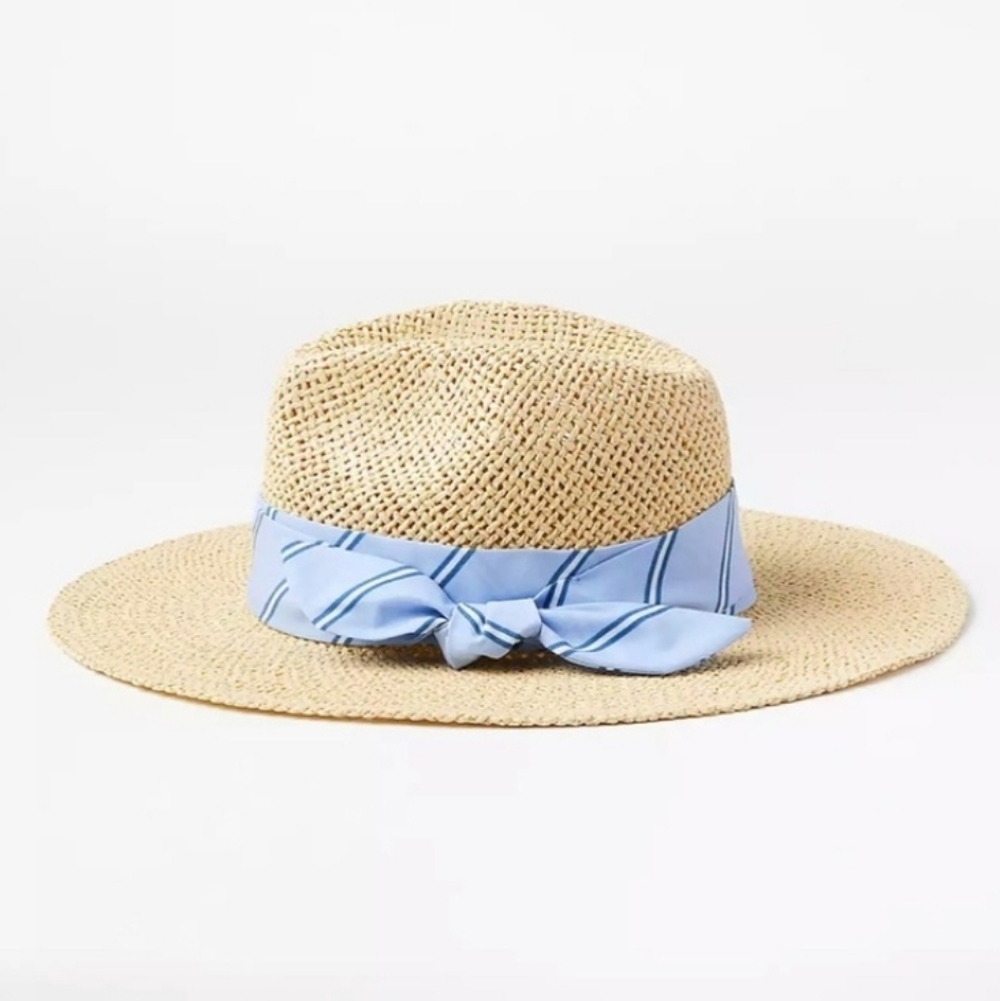 LOFT Ann Taylor Striped Tie Straw Hat